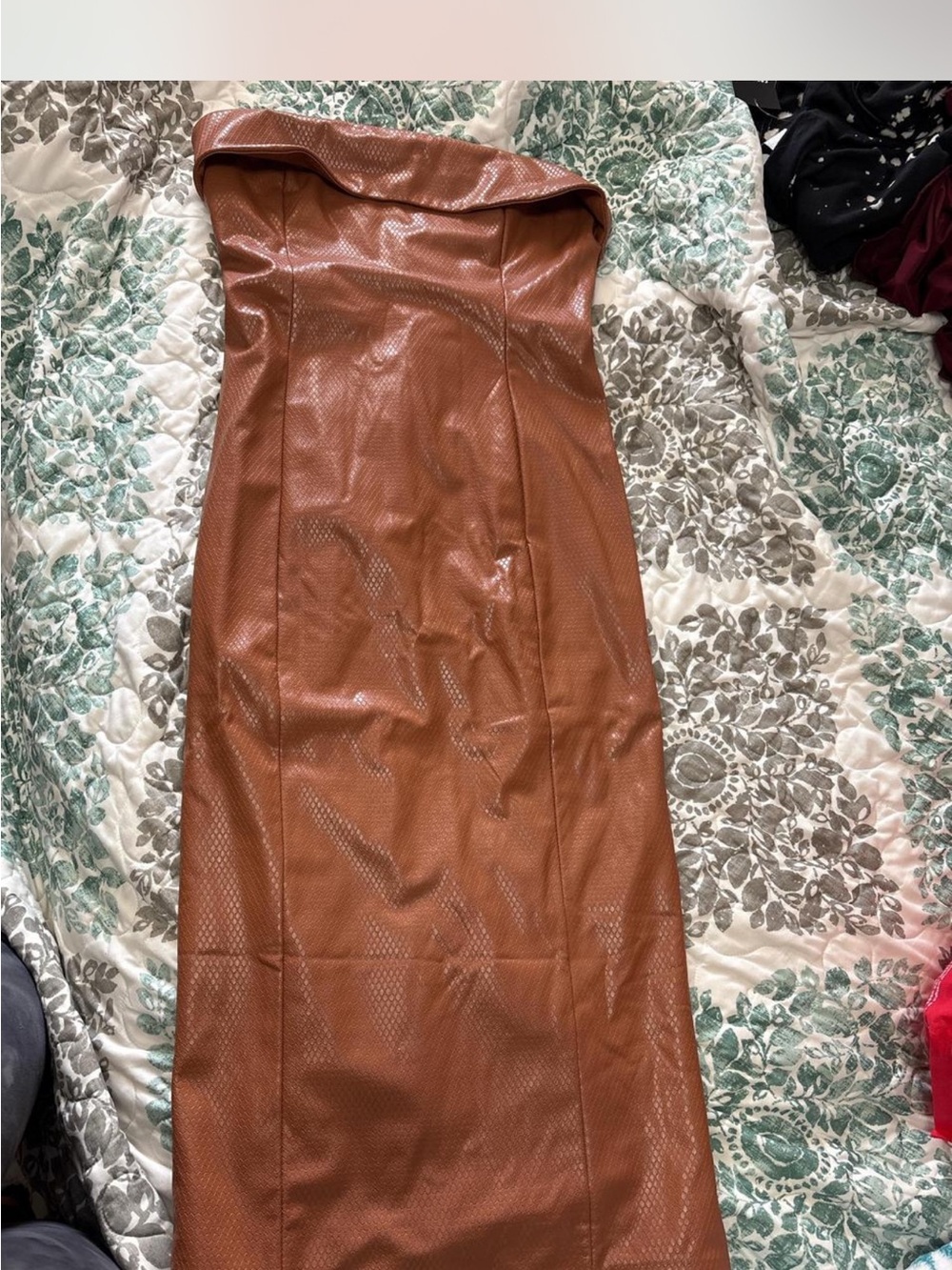 Forever 21 Strapless Faux Leather Midi Dress in Cognac Brown